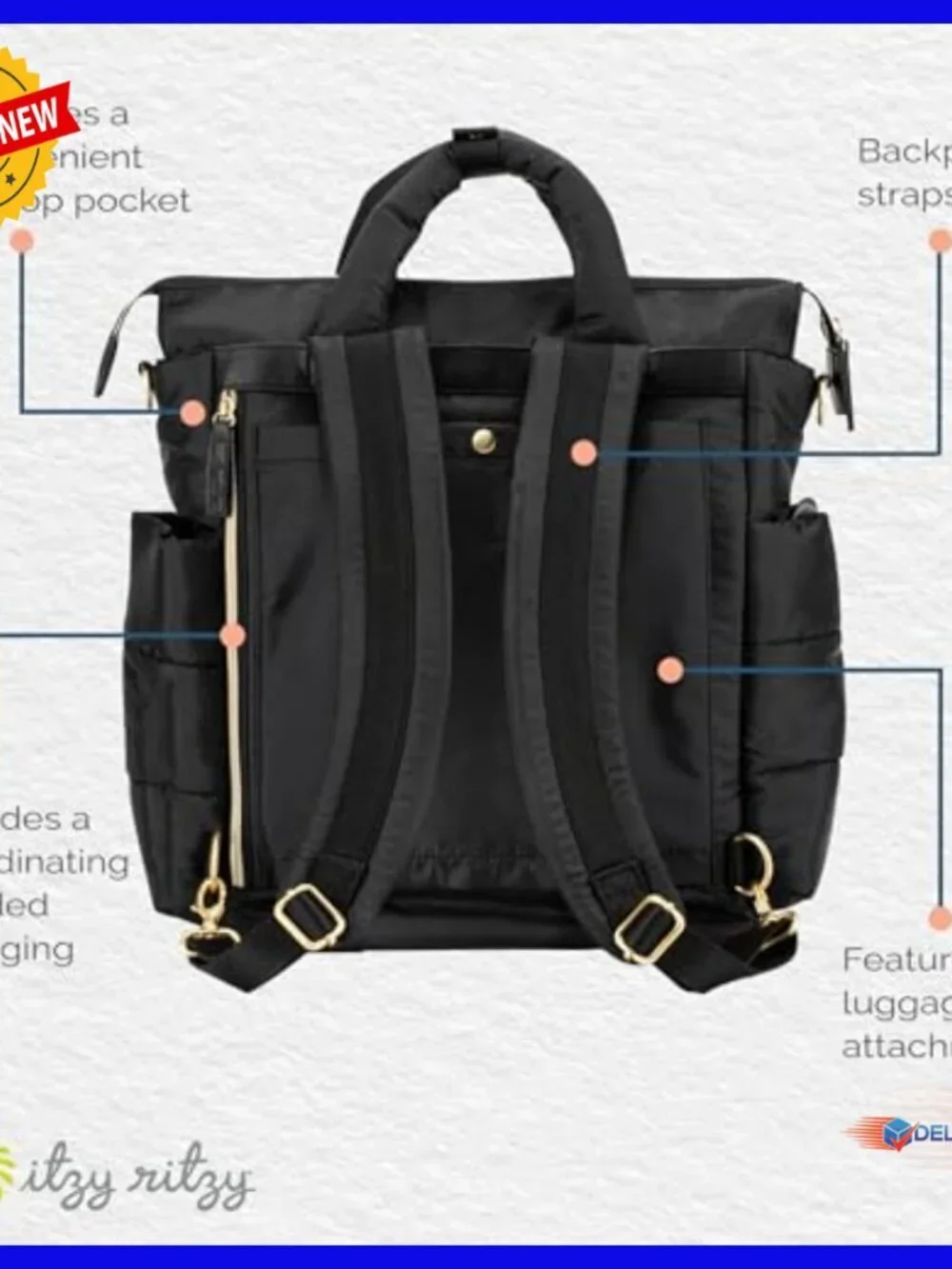 Convertible Diaper Backpack Tote with 14 Pockets, Changing Pad, Laptop